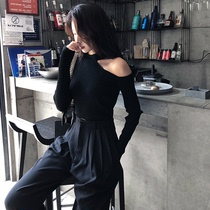 2020 spring and autumn season is very fairy super fire cec off-the-shoulder sweater long-sleeved sexy slim-fit ins net red sweater of the same style