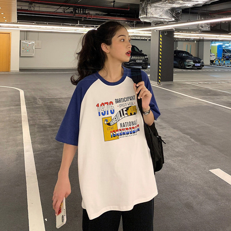 Ocargo Short Sleeve T-shirt Woman 2021 New Korean version of the loose medium Long version 100 hitch BF original Cebu-style blouse summer