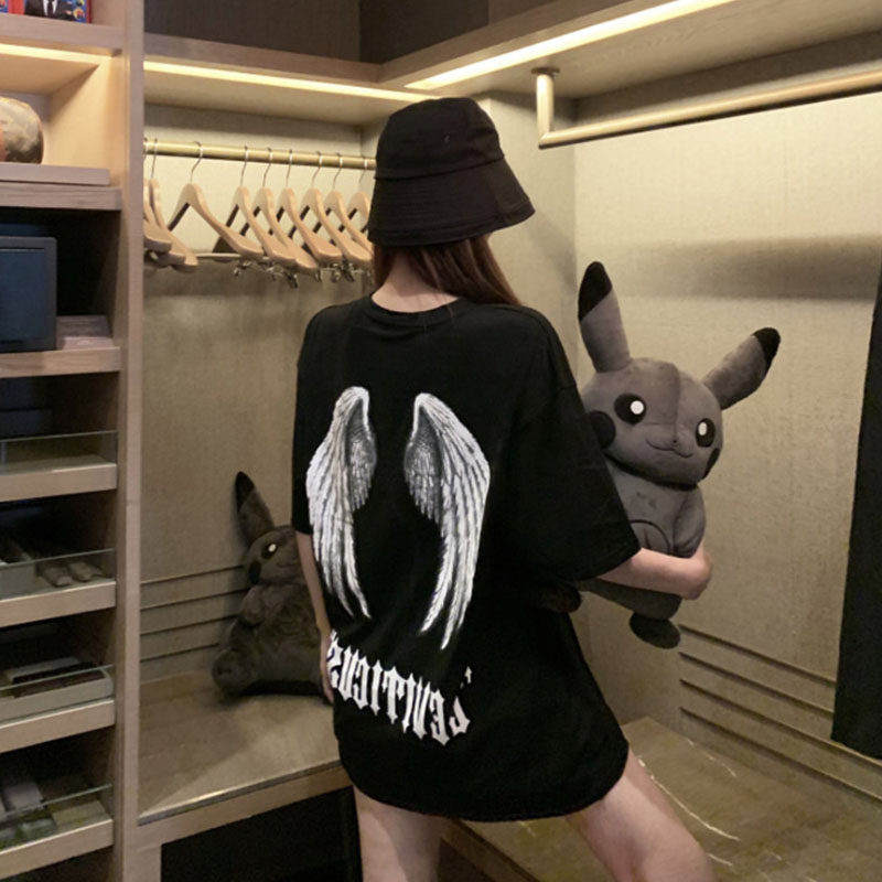 European Station Women's Clothing Summer Short Sleeves Ins Tide Wings Print Blouse 2020 New Korean version Loose Undercoat Missing