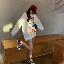 The Ourgoods big version of the womens clothing and womens autumn thin section ins ultra-fire loose Korean version of the round neckline with a long style blouse in the lazy wind