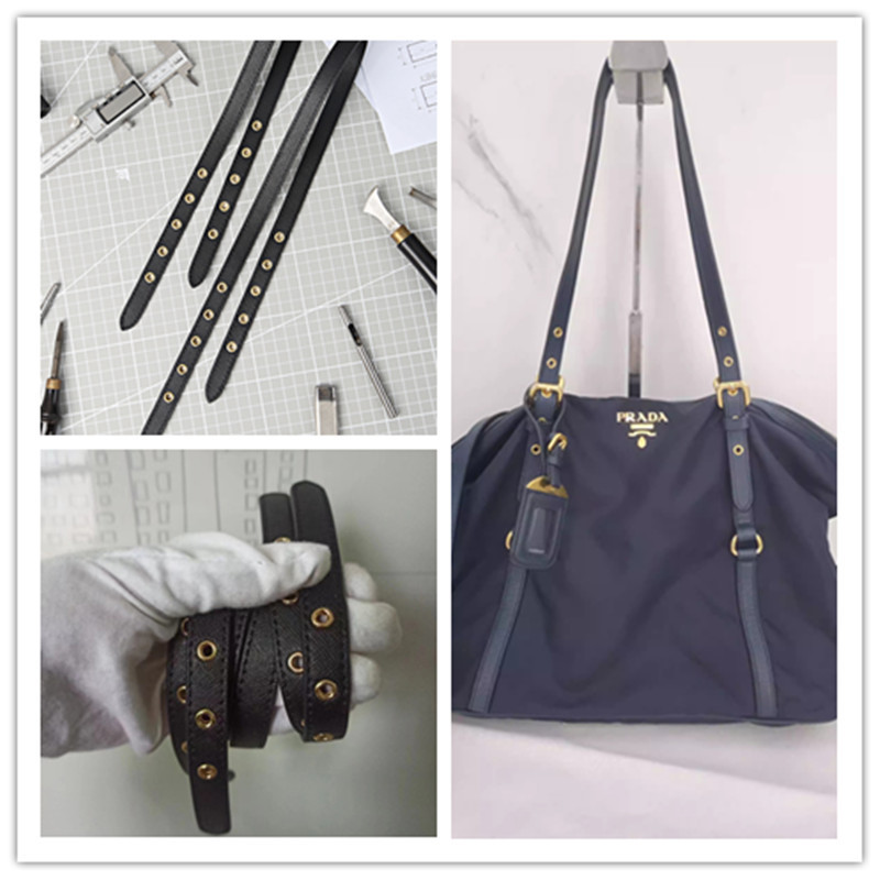 Suitable for Prada Shopping Bag Replacement Shoulder Strap, Black Cross-Grain Tote Bag Strap, Genuine Leather Cowhide Single Shoulder Strap