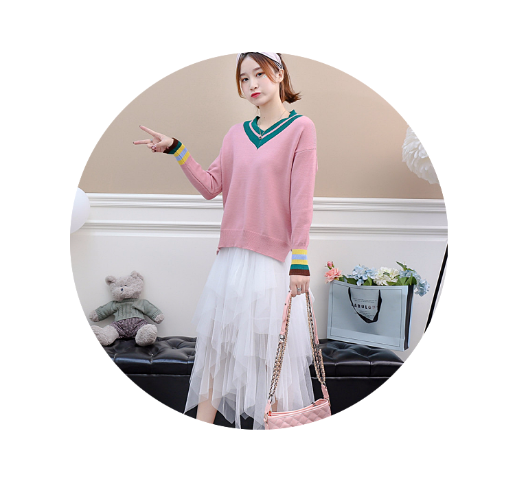 18 mùa xuân và mùa thu mới phiên bản Hàn Quốc của áo thun cổ chữ V cơ sở áo len đỏ nữ lỏng lẻo thời trang hoang dã áo len áo cardigan nữ