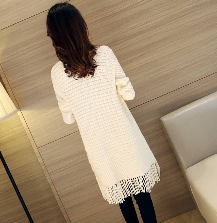 Mùa xuân và mùa thu Áo len tua rua của phụ nữ áo len lỏng, áo len dài màu áo hoang dã bên ngoài mất - Đan Cardigan áo khoác len cardigan nữ