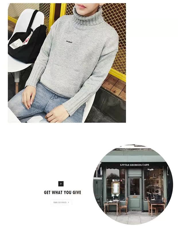Áo len hiphop nam cổ cao áo len ấm áp áo len trẻ trung siêu lửa áo len mùa đông áo cardigan nam