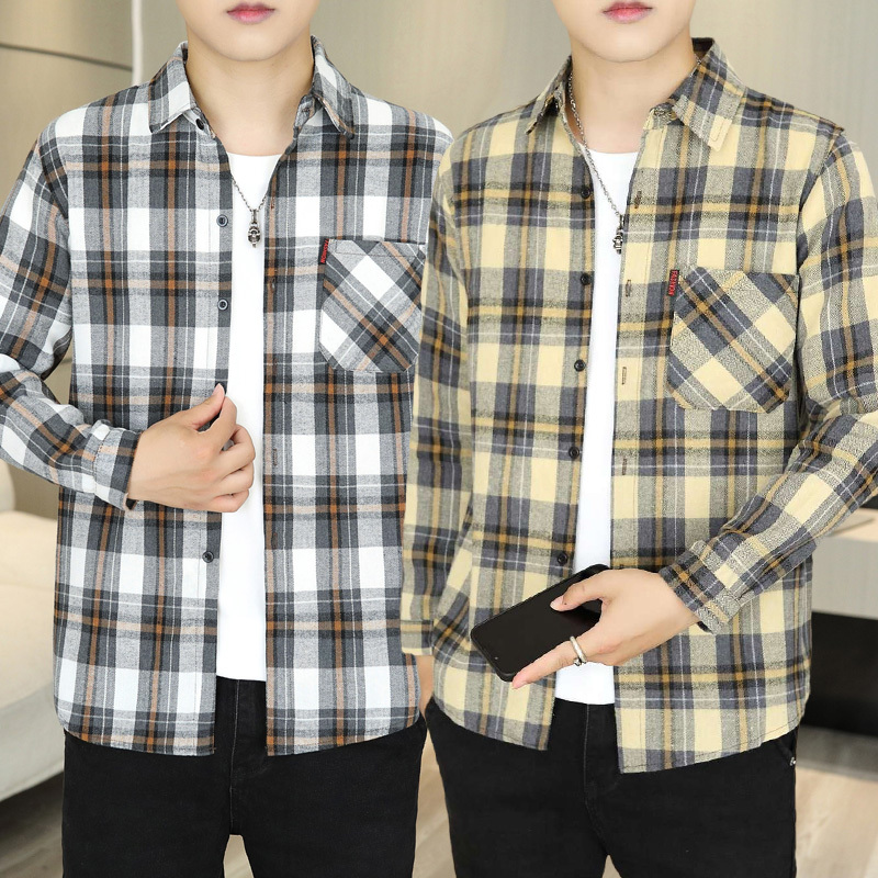 New Men's Long-Sleeved Pure Cotton Plaid Shirt, Middle-Aged Dad's Spring and Autumn Casual Cotton Shirt, Loose Top Jacket