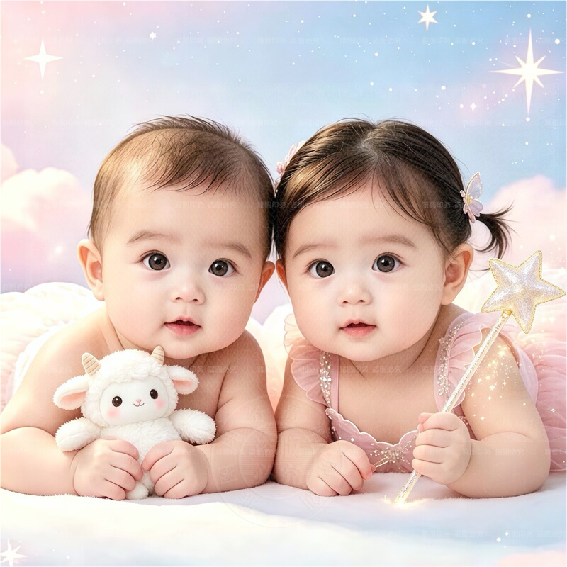 Twin Babies, Beautiful Doll Stickers, Good Luck with Pregnancy, Dragon and Phoenix Twins, Big-Eyed Cute Baby, Chubby Boy, Prenatal Education, Poster for Having a Baby