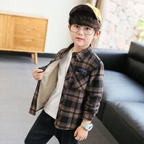 Bala Bala Boy Autumn Winter Clothing Blouse Jacket Handsome Boy Clothing Plus Suede Plaid Shirt Thickened Childrens Lining Clothes