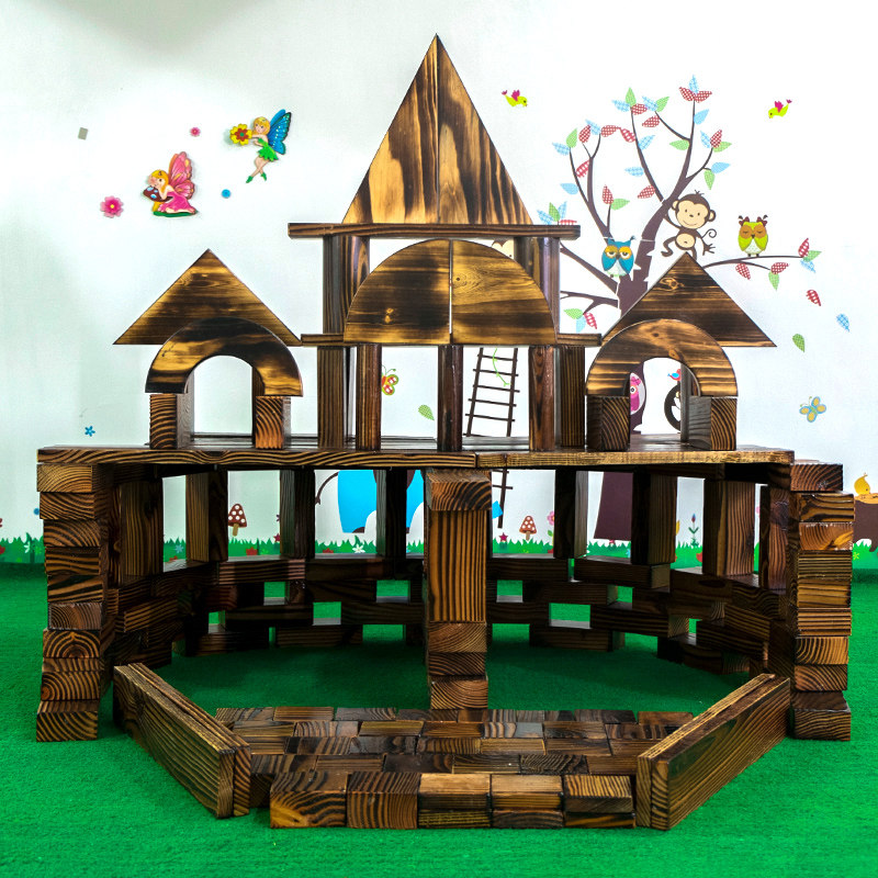 Kindergarten outdoor carbonized building blocks assembled three-dimensional large building blocks wooden educational children's toys