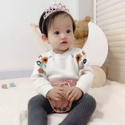 Autumn and winter baby knitted jumpsuit wearing female baby cotton triangle bag fart