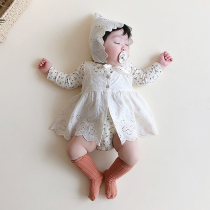 INS spring and autumn Korean version of the female baby going out bag fart clothing pure cotton baby triangle romper princess net red suit crawling clothes 8