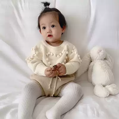 Female baby knitted jumpsuit autumn and winter newborn baby wearing triangle dress Korean cotton long sleeve shirt tide