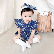 ins Summer freshmen Baby thin Triangle Khae Woman Baby Crushed Flowers Short Sleeve Net Red Cute Pure Cotton Bag Fart