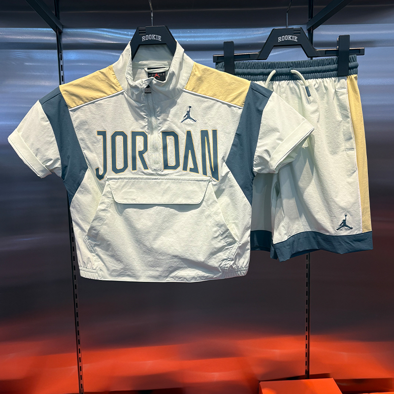 Jordan Jordan Sports Short-Sleeved T-Shirt 26 Summer Loose Color-Blocked Half-Zip Top for Men, Women, and Kidsren Jd2622001