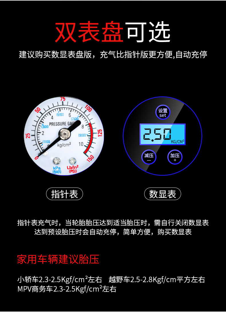 Car Air Pump, Portable Tire Inflator for Cars, High-Power Electric Dual-Cylinder High-Pressure Car Pump