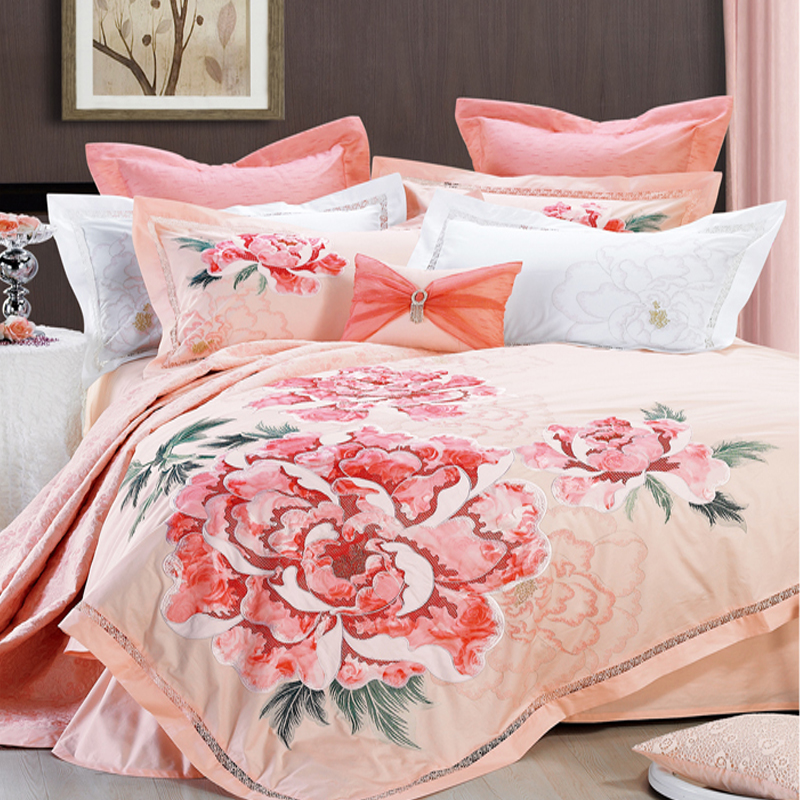 Don Royal Textile Counter New Embroidery Bedding Wedding Eight Piece Set Elegant Princess Pink Embroidery Kit Lijing Xinju