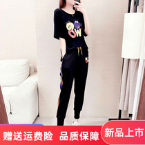 Summer towed dance clothes sports casual suit womens clothing Eurostock Tide Cards Fashion Breathable thin and pure cotton Two sets