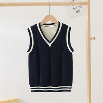 Childrens waistcoat spring autumn pure cotton knit students vest boy girl sweaters foreign air wear CUHK Tong Shoulder Tide
