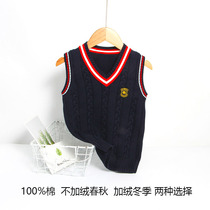 Childrens waistcoat pure cotton Inron boy knit vest Spring and autumn sleeveless college wind up the girl girl kan shoulder foreign air