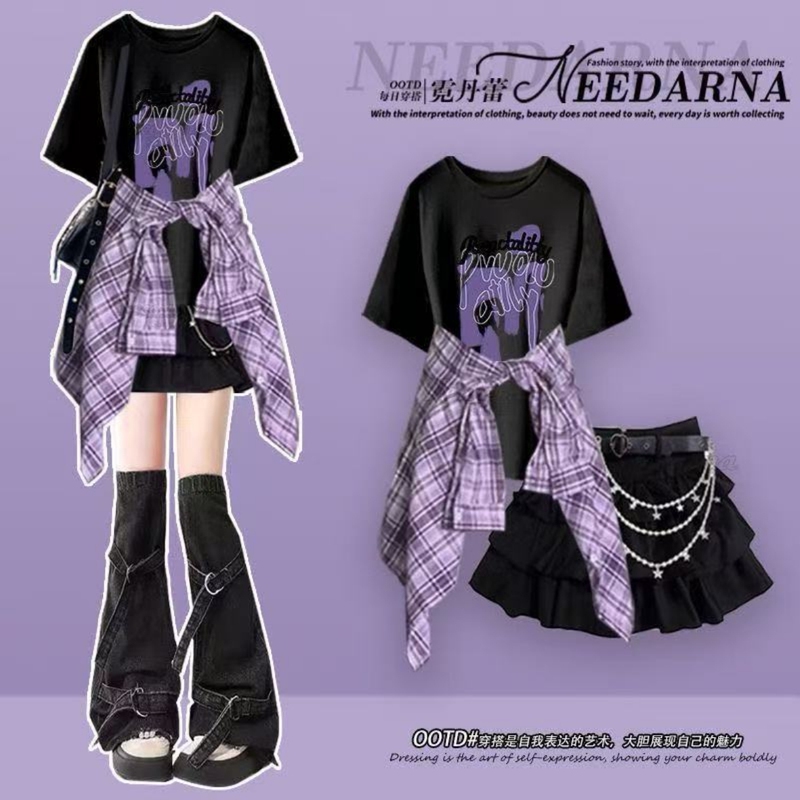 Dopamine Cool Girl Outfit Black Dress Summer Women's Fashion Spicy Date Dress Set Women's Puffy Skirt