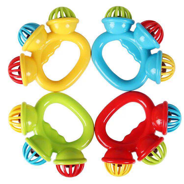 Baby soothing rattle 0-3 years old color hand-cranked three-headed bell ring Baby hand-grasping rattle