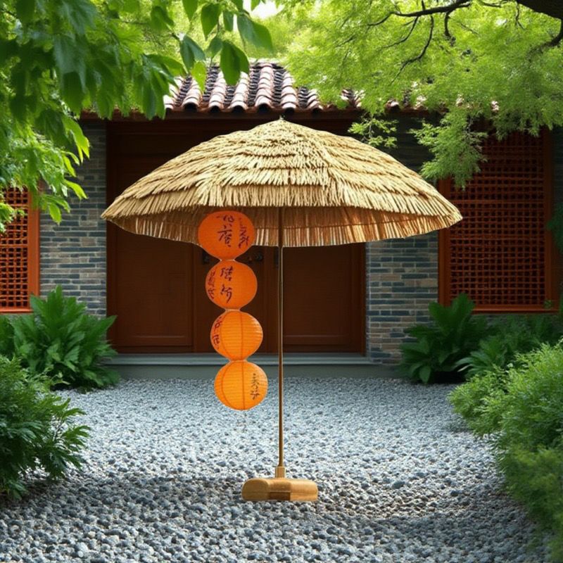 Anti-Straw Umbrella, Thatch Outdoor Sun Umbrella, Parasol, Courtyard Photography, Balcony Garden Decoration, Straight Pole Shooting Props