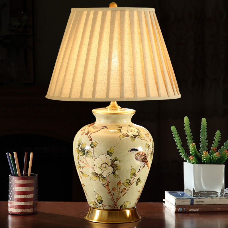 American Retro Ceramic Table Lamp Bedroom Bedside Lamp Home Warm All-Copper Living Room European-Style Bedside Table Wedding Room Decoration American Retro Ceramic Table Lamp Bedroom Bedside Lamp Home Warm All-Copper Living Room European-Style Bedside Table Wedding Room Decoration