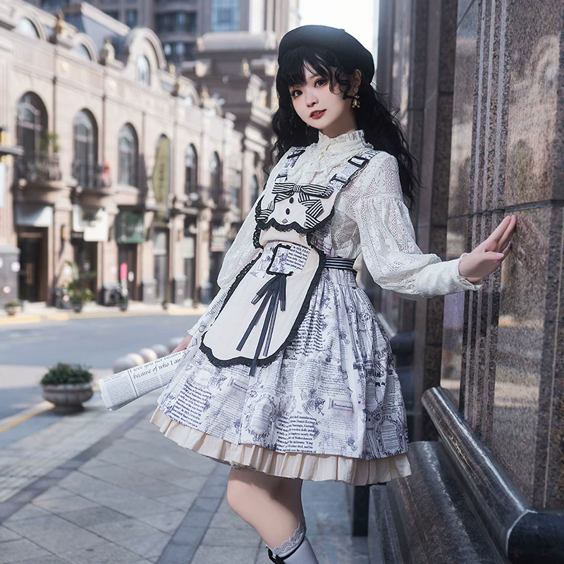 Ретро фартук съемная юбка подтяжки весеннее платье стиль Lolita oversize тренд сезона