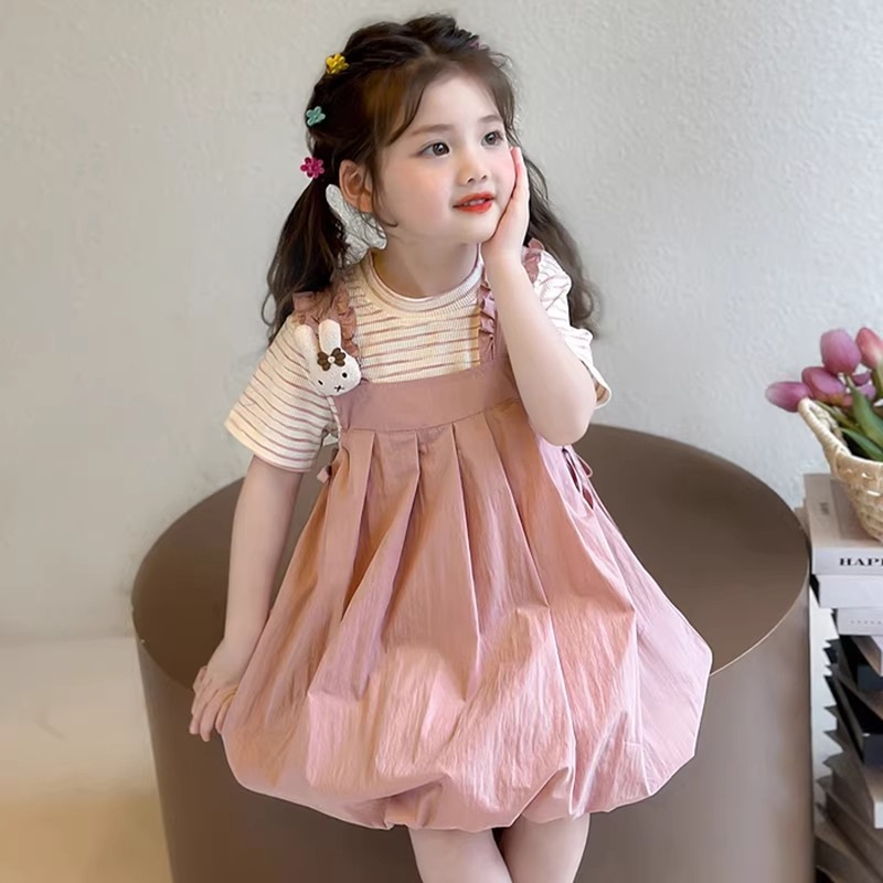 Girls' Summer Dress Set, Stylish Little Princess Outfit, Super Cute Clothes, Sporty 2026 New Style Suspender Dress