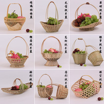 Handmade round portable basket Handmade small bamboo basket dried fruit blue fruit basket Vegetable basket storage bamboo basket performance props