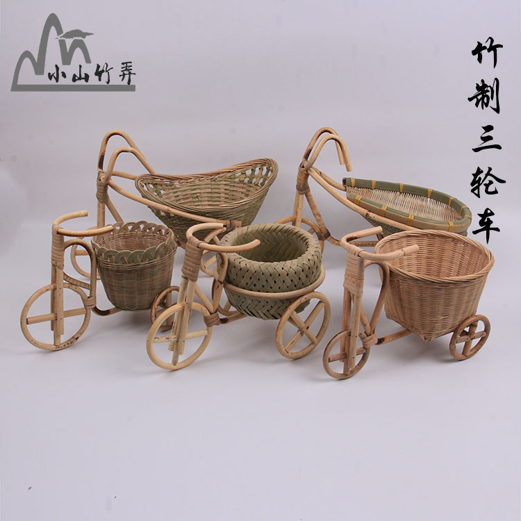 Creative mini tricycle bamboo basket rattan car bamboo basket fruit basket storage basket decoration props