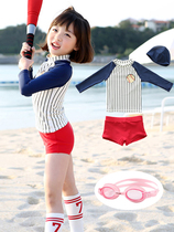  Childrens swimsuit Female Korean children split long sleeves Girls children princess sunscreen hot spring middle school children quick-drying vacation