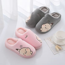 Home lady cotton slippers thick bottom anti-sliding cartoon cute couple anti-sliding fluffy household slippers male