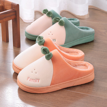 Fruit Winter Lady Cotton Slippers at Home Cute Bottom Warm Indoor Cashmere Couple Men with Household Slippers