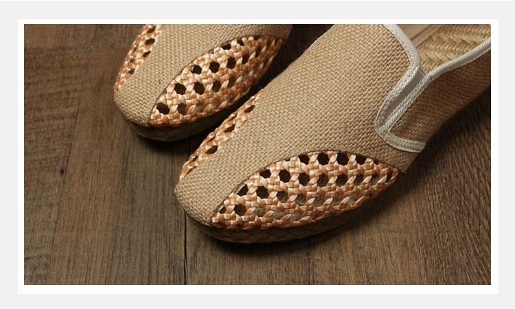 Trung quốc phong cách hollow mở rơm mùa hè thoáng khí mồ hôi thấm gân dưới đáy mềm vải canvas của nam giới một chân giày nam