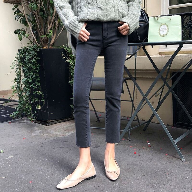 Smoke Gray Straight-Leg Cropped Jeans for Women, New Spring/Summer Style, Loose Fit, Slimming, Petite, 7/8 Length Pants