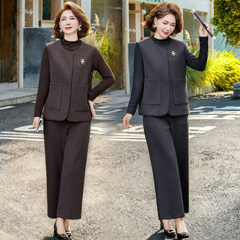 Authentic mother's new autumn clothing, dignified and atmospheric vest suit, middle-aged women's clothing, noble lady's temperament clothes, spring and autumn