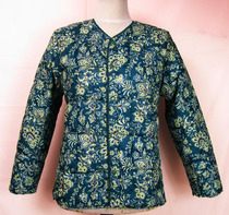 Clear Cabin Small Cotton Clog Ink Green Color Dress Inside Wearing Short middle aged small cotton padded jacket No collar Autumn Winter Thin Cotton Clothing