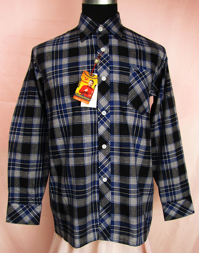 Clear Cabin Dad Deep Blue Plaid Shirt Full Cotton Long Sleeve Summer Middle Aged Men's Shirt Thin Spring Autumn Clothing Vest Loose