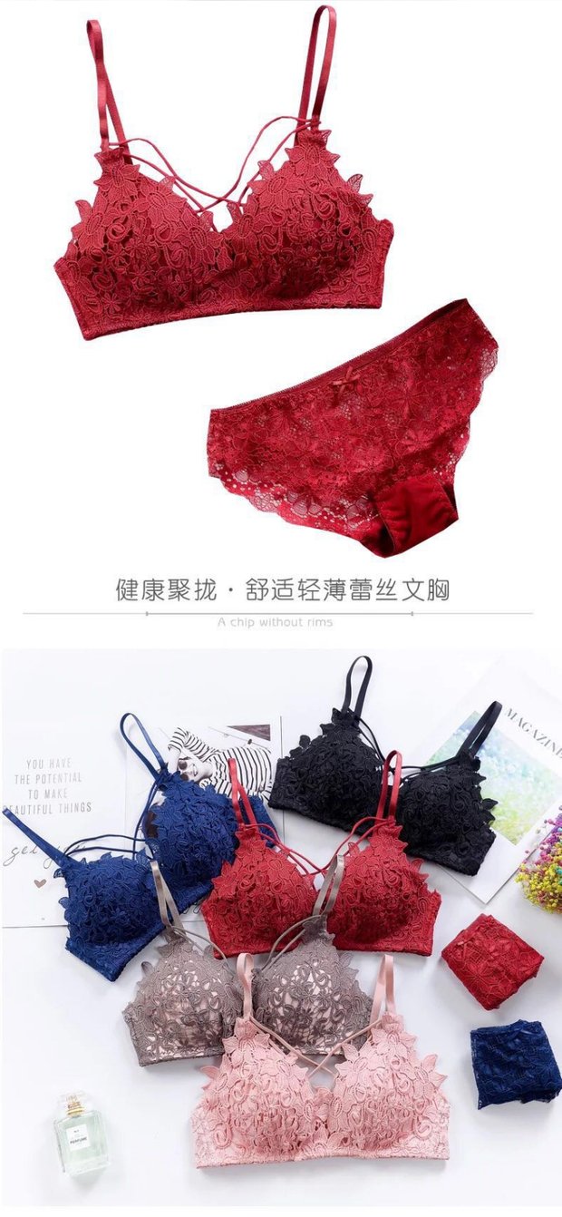 Cô gái gợi cảm ren không có vòng thép trên áo ngực mỏng phần ngực nhỏ tụ tập để nhận được cặp áo ngực màu đỏ bộ đồ lót áo tắm