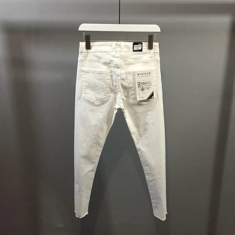 товар из китая 男士修身弹力白边牛仔裤2025春夏时尚全新高端容易匹配小脚九分裤