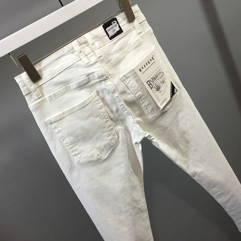 товар из китая 男士修身弹力白边牛仔裤2025春夏时尚全新高端容易匹配小脚九分裤