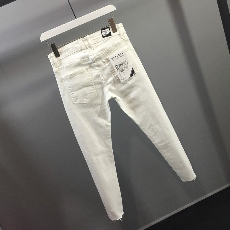 товар из китая 男士修身弹力白边牛仔裤2025春夏时尚全新高端容易匹配小脚九分裤