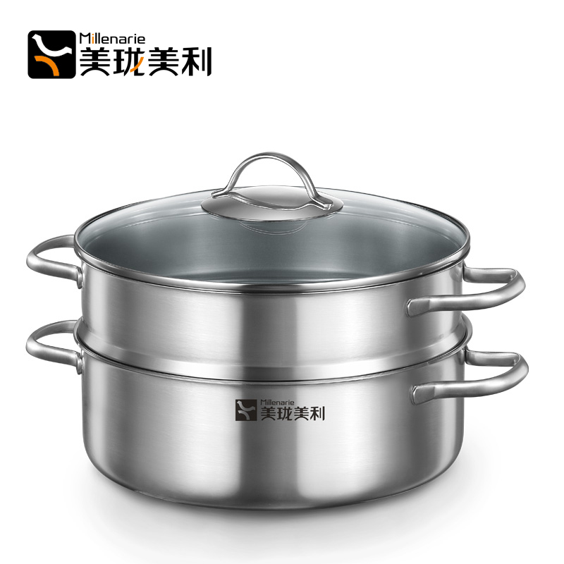Beauty and beauty Ligey sweet 28cm stainless steel steamer rebase double steam cage kitchen wok with kitchen stockpot-Taobao