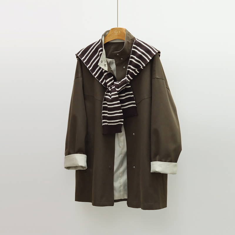 High-End Coffee-Colored Shawl Trench Coat for Women, Autumn 2026 New Korean Style Stand-Up Collar, Relaxed and Loose Casual Coat High-End Coffee-Colored Shawl Trench Coat for Women, Autumn 2026 New Korean Style Stand-Up Collar, Relaxed and Loose Casual Coat