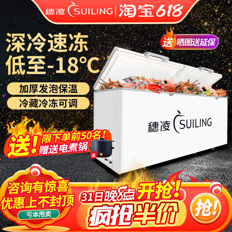 Ear Ling Commercial Large Capacity Ice Cabinet Horizontal Oversized Refrigerator Emergency Frozen Seafood Freezer Tea Refrigerated Preservation Cabinet