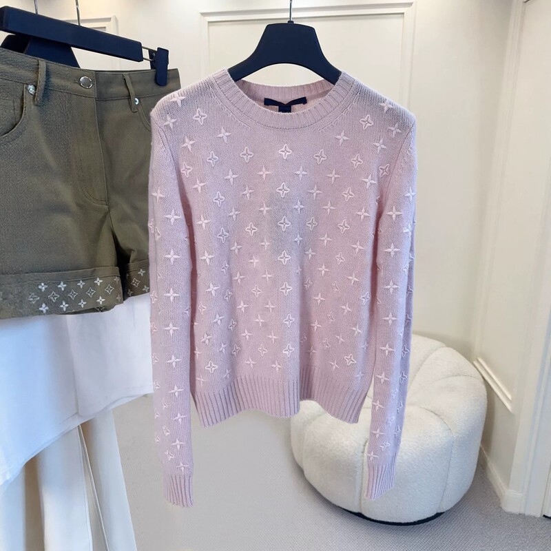 Non-Market Goods~Shenzhen Nanyou High-End European-Style Women's Clothing Pink Letter Embroidery Round Neck Long-Sleeve Wool Sweater for Winter