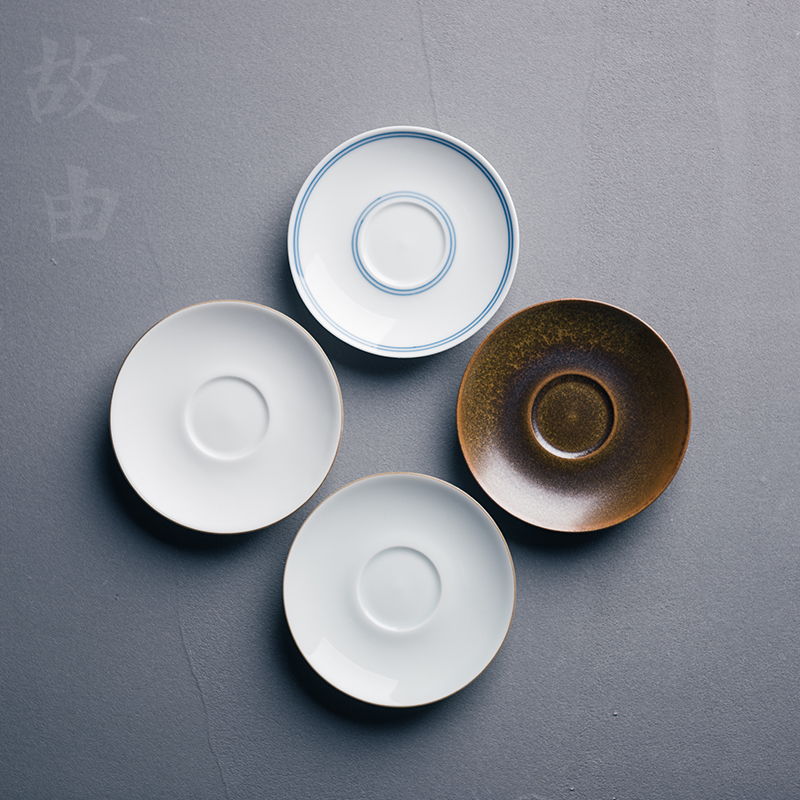 Therefore, Jingdezhen tea set ceramic grease white rust red shadow green hand-painted double-line porcelain coaster Cup tray saucer