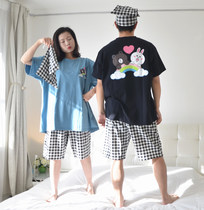 200 catty couple sleepwear womens summer short sleeve shorts pure cotton plus obesity MM loose mens home suit suit