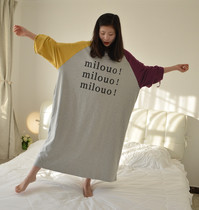 Spring and Autumn Simple Letters Korean Pajamas Cotton Long Loose Casual Loose Fat Plus Size Nightdress Home Clothes