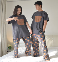 200 catty Overweight Code Cartoon Bear Couple Pyjamas men and women Summer short sleeves Long pants pure cotton Home clothes Two sets